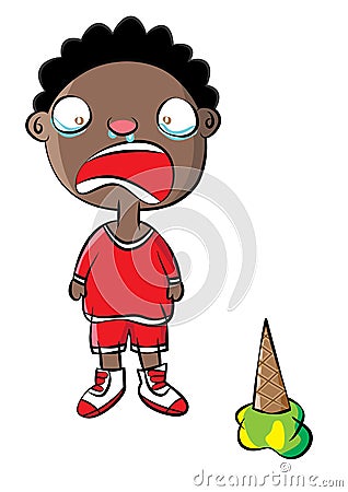 Crying young black boy Vector Illustration