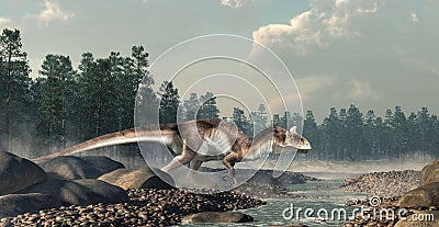 Cryolophosaurus by a Rocky Stream Stock Photo