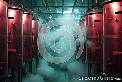 cryopreservation tanks filled with liquid nitrogen Stock Photo