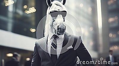 Cryptidcore: The Bold And Busy Horseman In Sunglasses Stock Photo