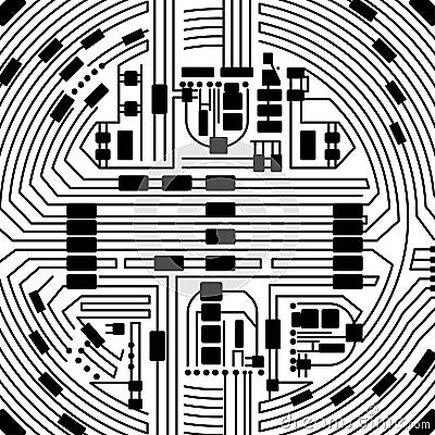 Crypto coin circuit black background Vector Illustration