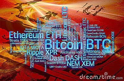 Crypto currencies word cloud Stock Photo