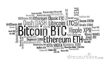 Crypto currencies word cloud Stock Photo