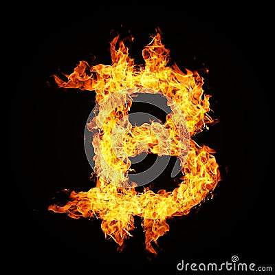 Crypto currency Bitcoin icon from fire flame. Stock Photo