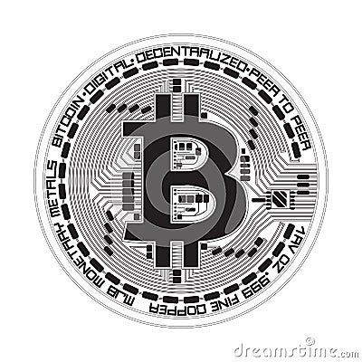 Crypto currency bitcoin black and white symbol Vector Illustration