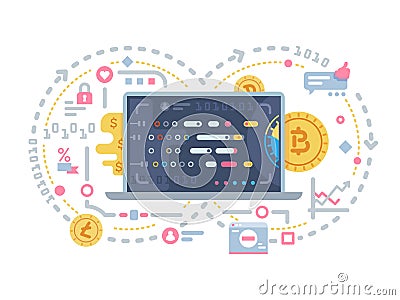 Crypto currency and block chain Vector Illustration