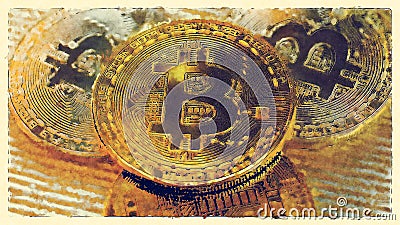 Crypto currency. Blockchain concept with bitcoin..New virtual money concept. Virtual data blockchain tech background Stock Photo