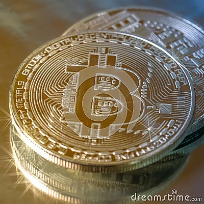 Crypto currency. Blockchain concept with bitcoin..New virtual money concept. Virtual data blockchain tech background Stock Photo