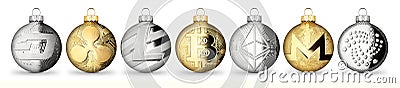 Crypto currency coin christmas xmas ball bauble set collection g Editorial Stock Photo