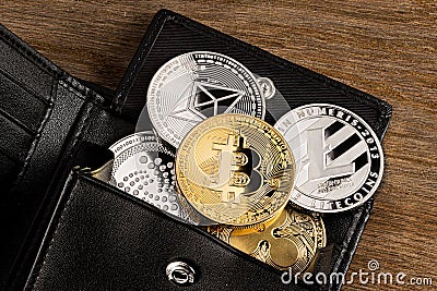 Crypto currency wallet concept wooden background Editorial Stock Photo