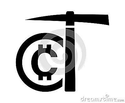 Crypto currency coin mining pickaxe icon Vector Illustration
