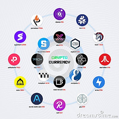 Crypto currency coins digital payment system blockchain concept. Vector Illustration