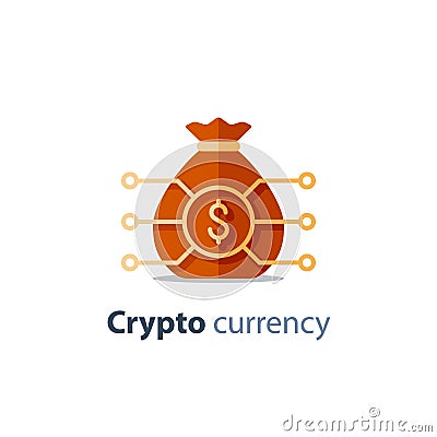 Block chain technology, crypto currency, financial item, investment portfolio, innovation business start up, invest fund icon Vector Illustration
