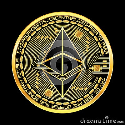 Crypto currency ethereum golden symbol Vector Illustration