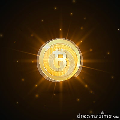 Crypto currency golden coin with bitcoin symbol. Futuristic technology digital money concept. Vector illustration Vector Illustration