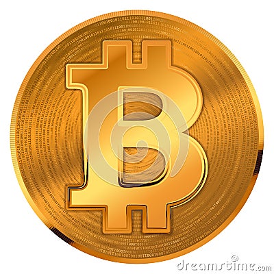 Crypto currency golden coin with bitcoin symbol and number zero and one on background coin. Vector illustration. Vector Illustration