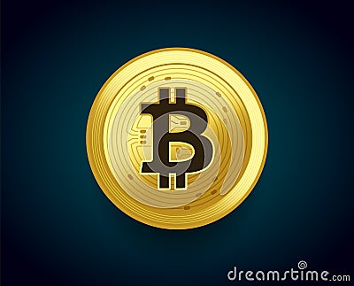 Crypto currency golden coin of Bitcoin - vector illustration concept of the monetary symbol Vector Illustration