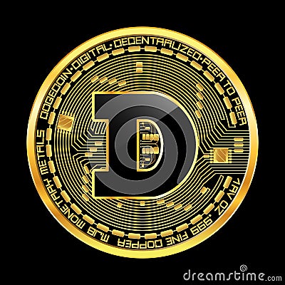 Crypto currency dogecoin golden symbol Vector Illustration