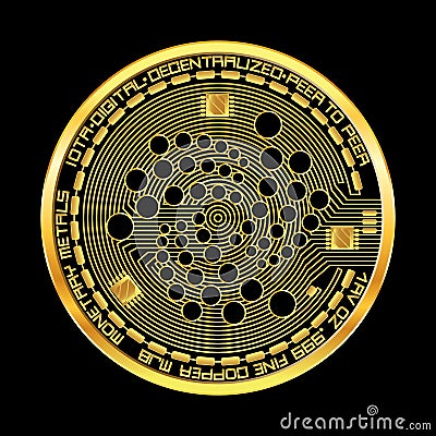 Crypto currency iota golden symbol Cartoon Illustration