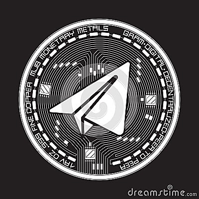 Crypto currency gram black and white symbol Vector Illustration