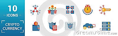 Crypto Currency icon set. Include creative elements decentralized, encrypted, ethereum wallet, node, halving icons. Can be used Stock Photo