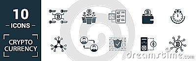 Crypto Currency icon set. Include creative elements decentralized, encrypted, ethereum wallet, node, halving icons. Can be used Stock Photo