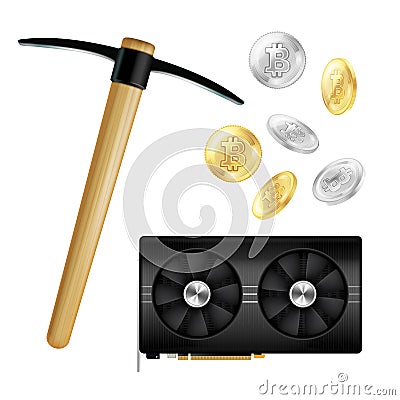 Crypto Currency Mining Realistic Icons Vector Illustration