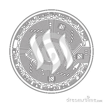 Crypto currency steem black and white symbol Cartoon Illustration