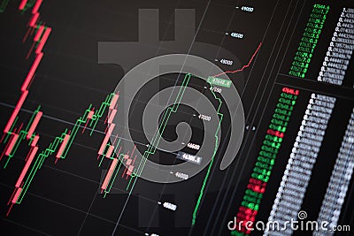 Crypto currency trading graph for Bitcoin Editorial Stock Photo