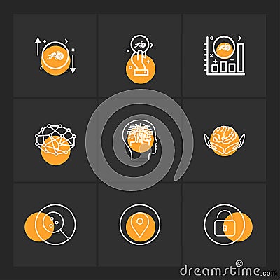 Crypto currency , virtual money, brain , search , navigation , l Vector Illustration