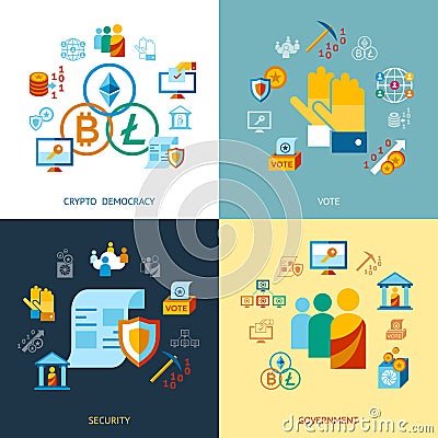 Crypto democracy icons set Stock Photo