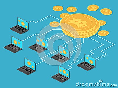 Crypto money and net banking. Bitcoin mining vector concept Vector Illustration