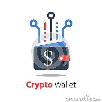 Crypto wallet, finance technology, online payment, digital currency Vector Illustration