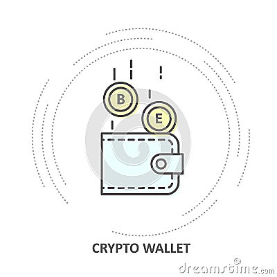 Crypto wallet icon - coins drop into cryptocurrency wallet Vector Illustration