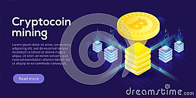 Cryptocoin mining farm layout. Cryptocurrency and blockchain net Vector Illustration
