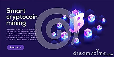 Cryptocoin mining farm layout. Cryptocurrency and blockchain net Vector Illustration