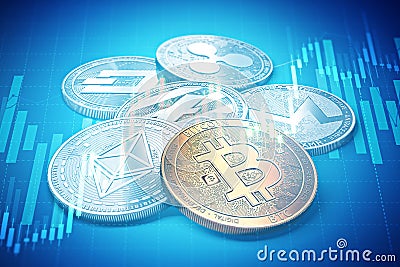 Cryptocurrencies success graphs with charts climbing up. Cryptocurrencies growth concept. Editorial Stock Photo