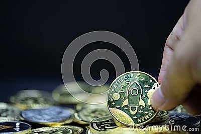 Cryptocurrency bitcoin the future coin, new virtual money. The growth rate of the gold coin is the important currency for pay Editorial Stock Photo