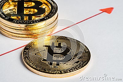 Bitcoin peer-to-peer payment system that uses the same unit to account for transactions Stock Photo