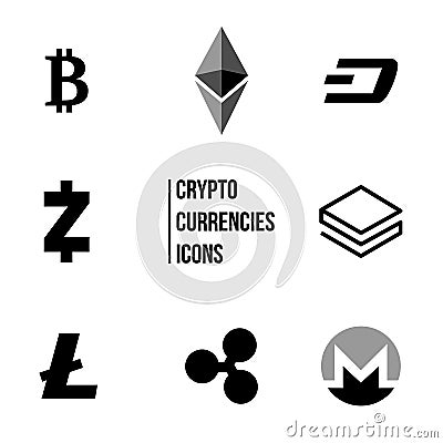 Cryptocurrency blockchain icons, Set of virtual currencies icons, bitcoin, ripple, litecoin, ethereum, trading and exchange concep Vector Illustration