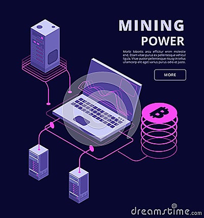 Cryptocurrency, blockchain, token trading, bitcoin farms and ico vector 3d isometric concept Vector Illustration