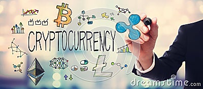 Cryptocurrency with businessman Stock Photo