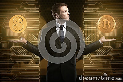 Cryptocurrency and choice concept Stock Photo