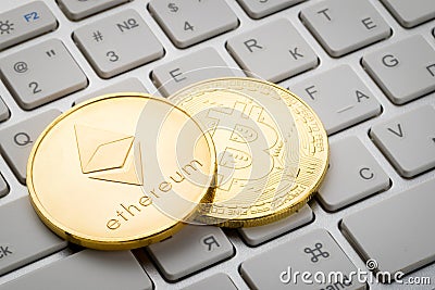 Cryptocurrency coin, bitcoin, concept of electronic money Editorial Stock Photo