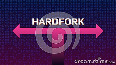 Cryptocurrency coin hardfork text over the split arrows. Vector Illustration