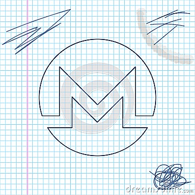 Cryptocurrency coin Monero XMR line sketch icon isolated on white background. Physical bit coin. Digital currency Vector Illustration