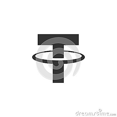 Cryptocurrency coin Tether USDT icon isolated. Physical bit coin. Digital currency. Altcoin symbol. Blockchain based Vector Illustration