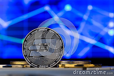 Cryptocurrency coins - Dinero and other close up Editorial Stock Photo