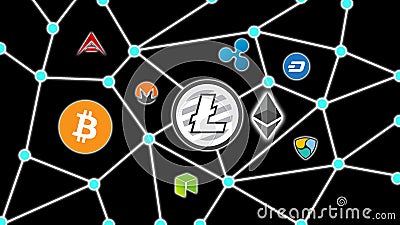 Litecoin Black Background, Cryptocurrency Blockchain Network Editorial Stock Photo