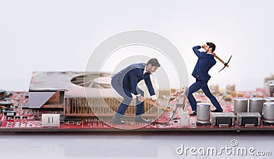 The cryptocurrency concept with businessman mining money Stock Photo